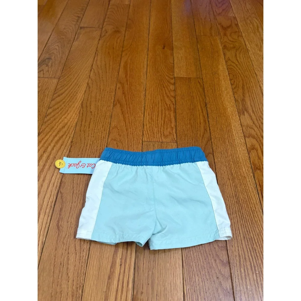 Cat & Jack Toddler Boys  Blue Colorblock Palm Tree Swim Trunks 12M NWT UPF 50+